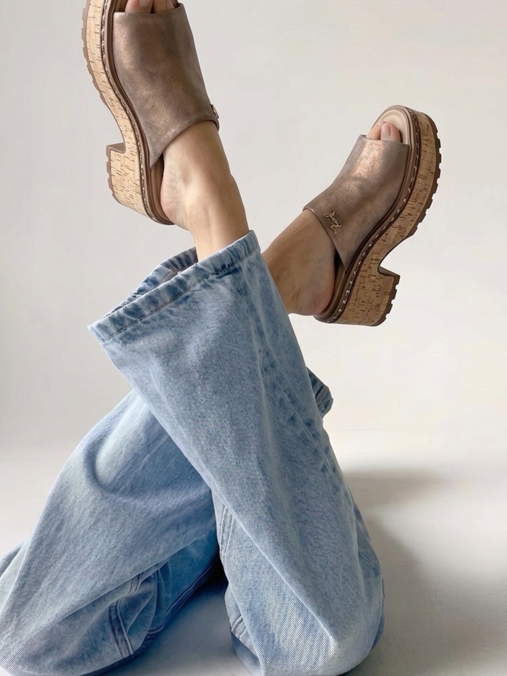 Karl Lagerfeld Metallic Rose Slide Clog with Cork Platform-Exclusive and Fab
